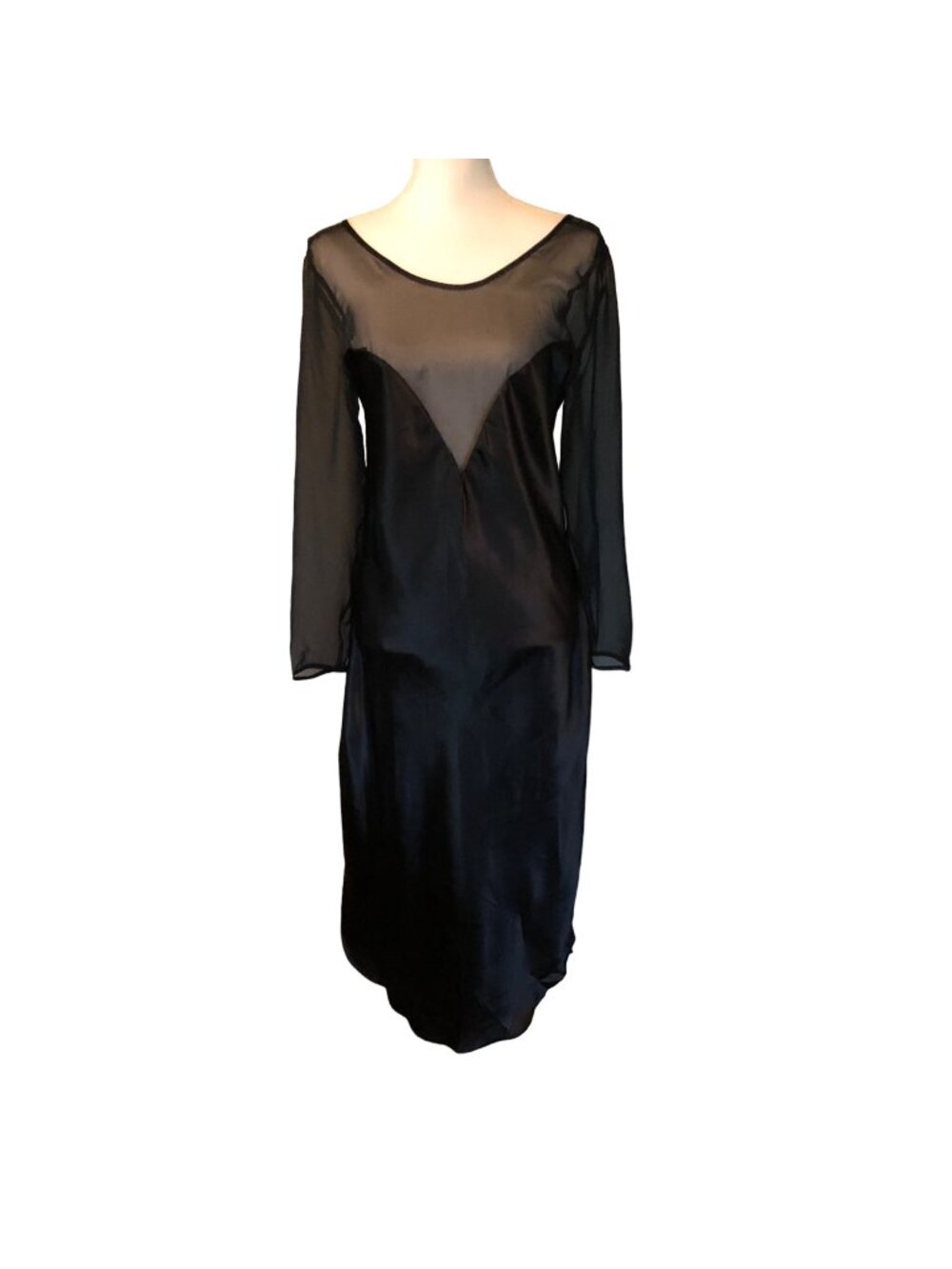 Vintage Morgan Taylor Womens  XS/S? Petite Black Nightgown Sheer Lace Midi Negli